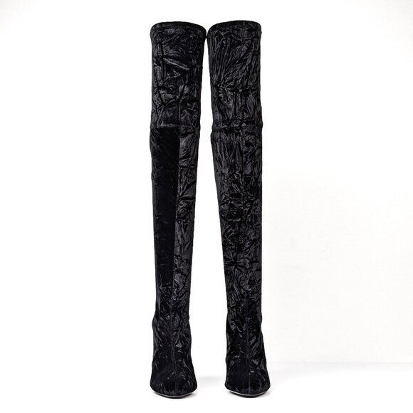 Stuart Weitzman Women Vidaland Black Stretch Velvet OTK Boots size 8 - Picture 2 of 11